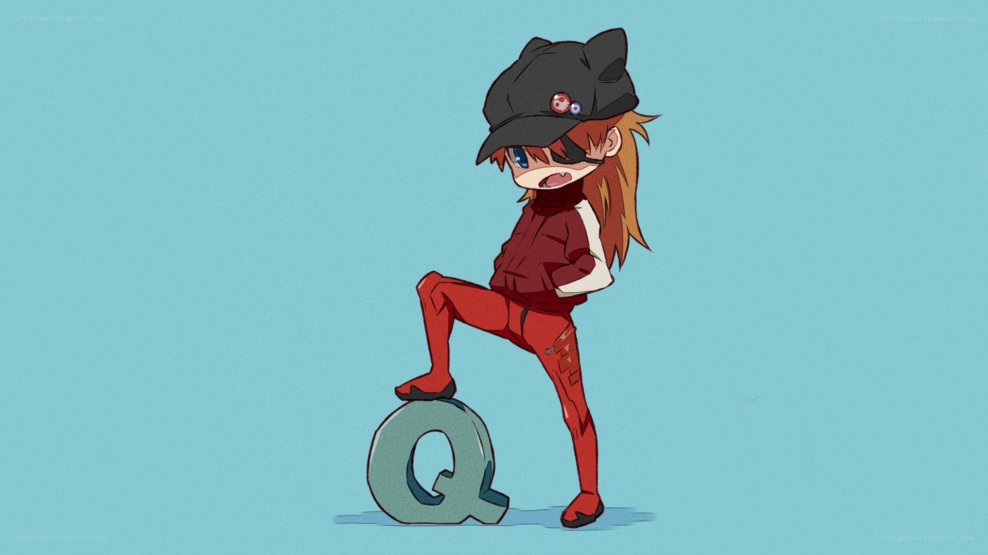 Chibi character on a letter Q