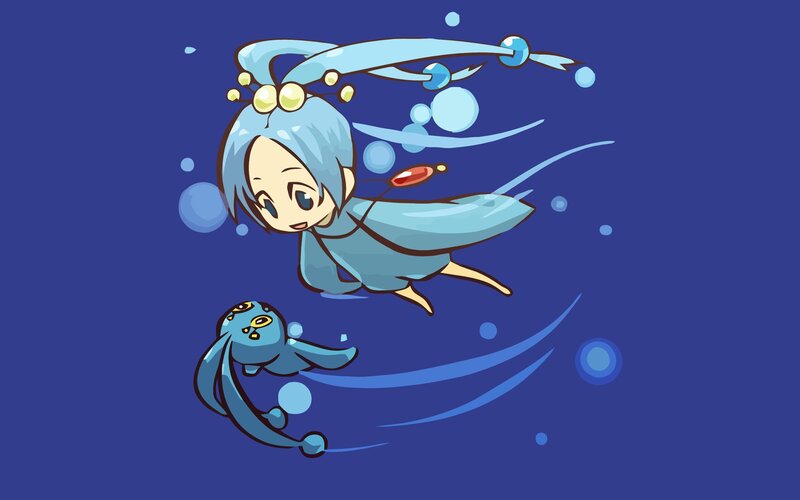 chibi character swimming underwater