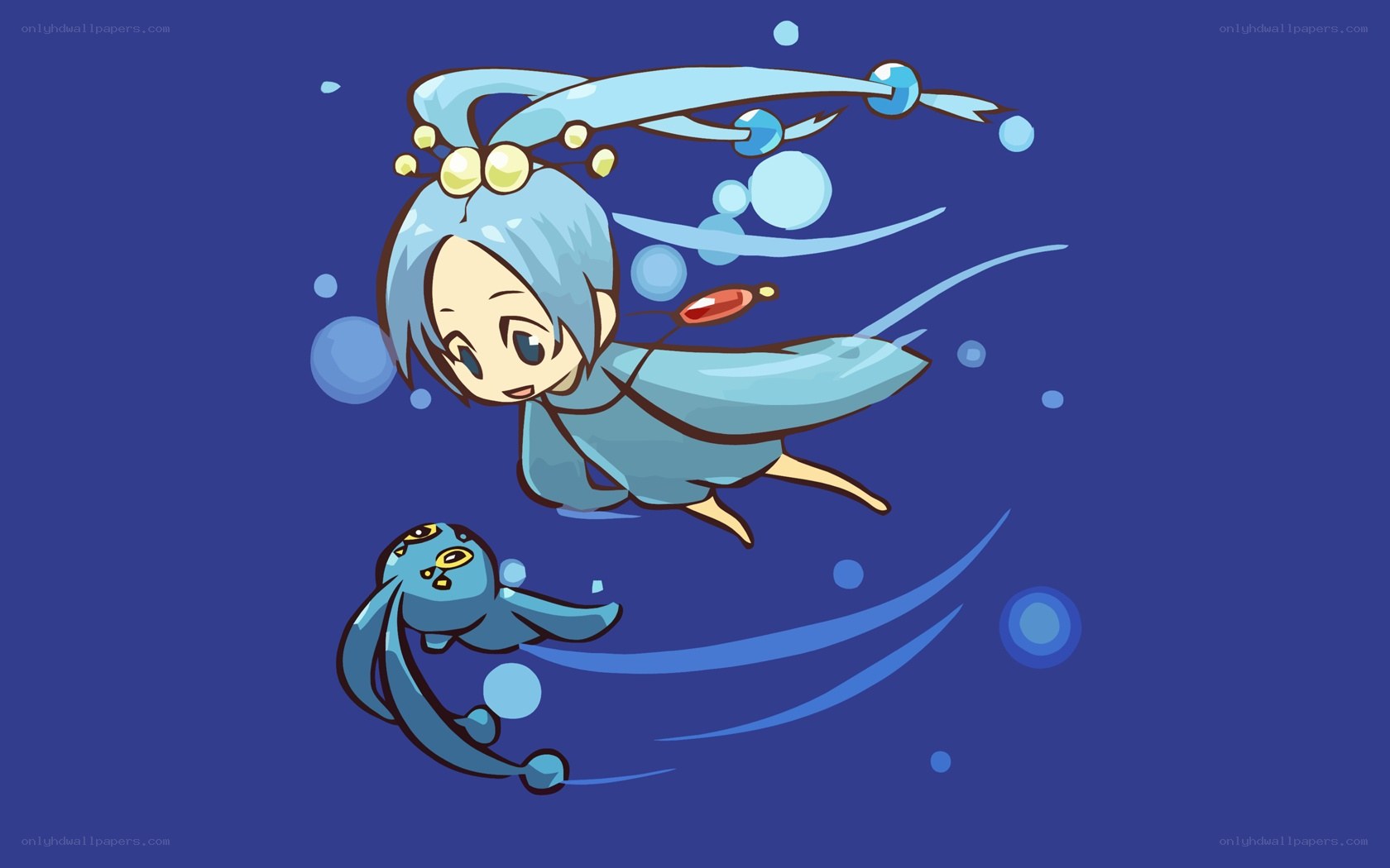 chibi character swimming underwater