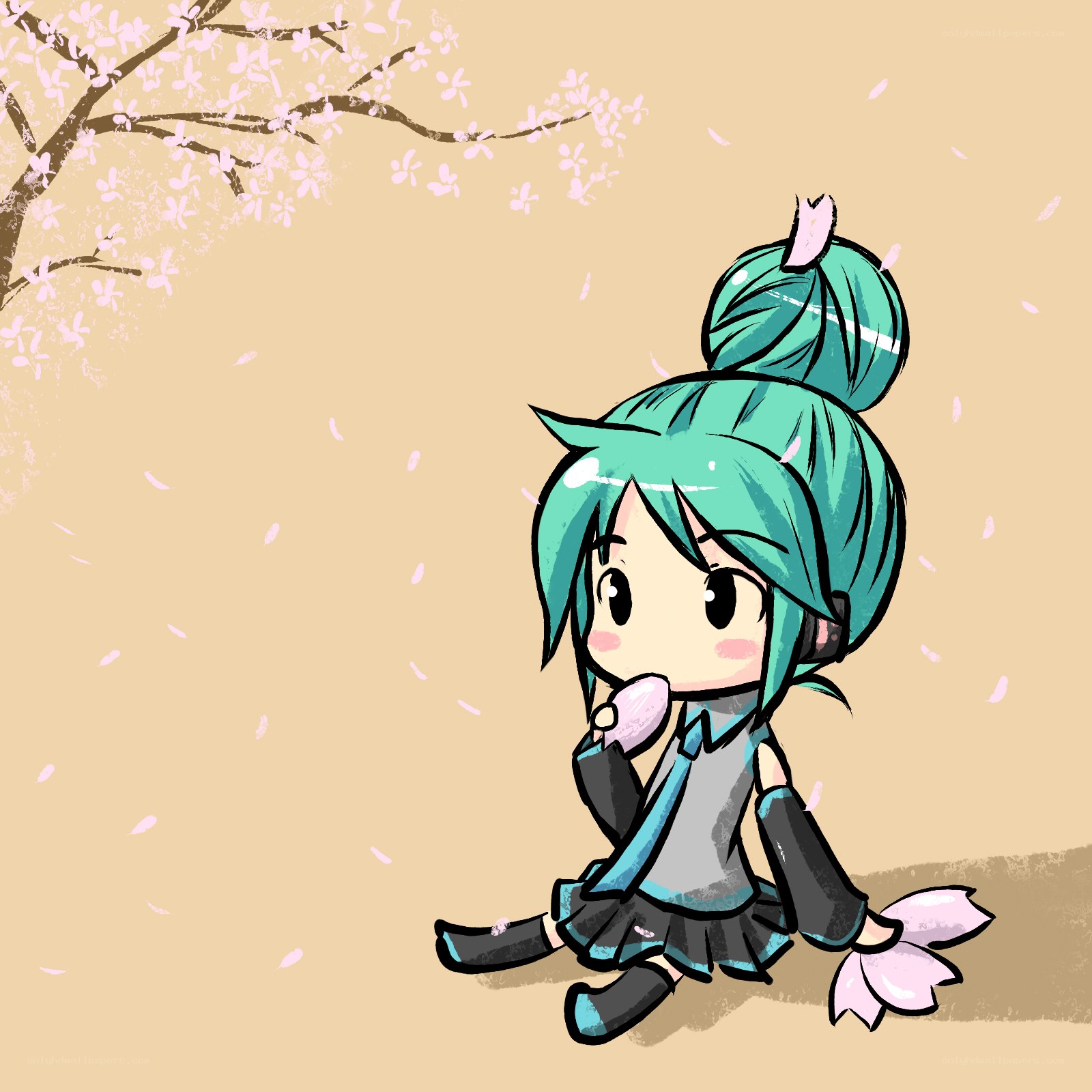 chibi character under cherry blossoms