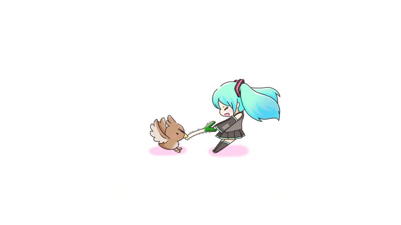 Chibi Character with Bird — Blue