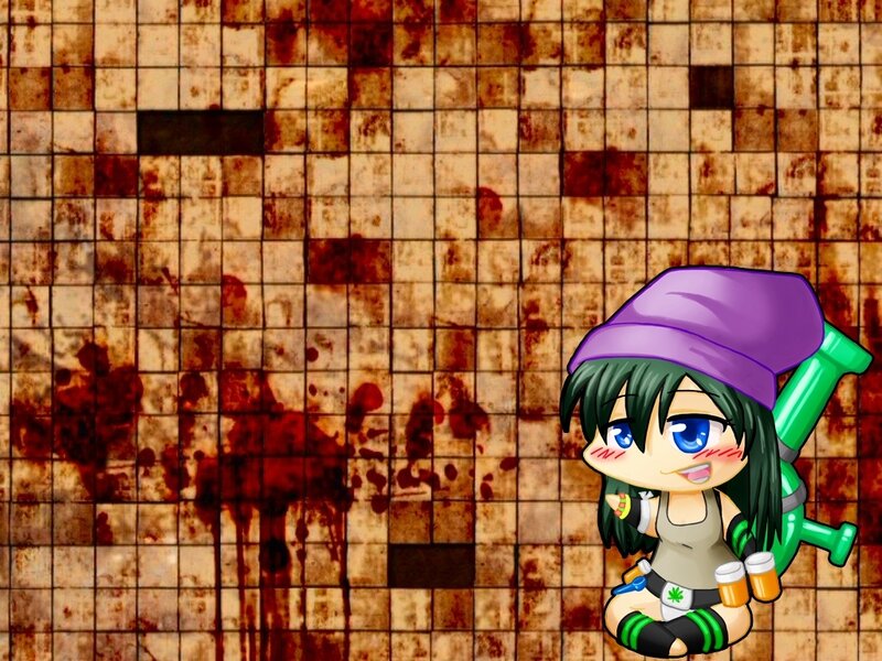 Chibi character with blood-stained background