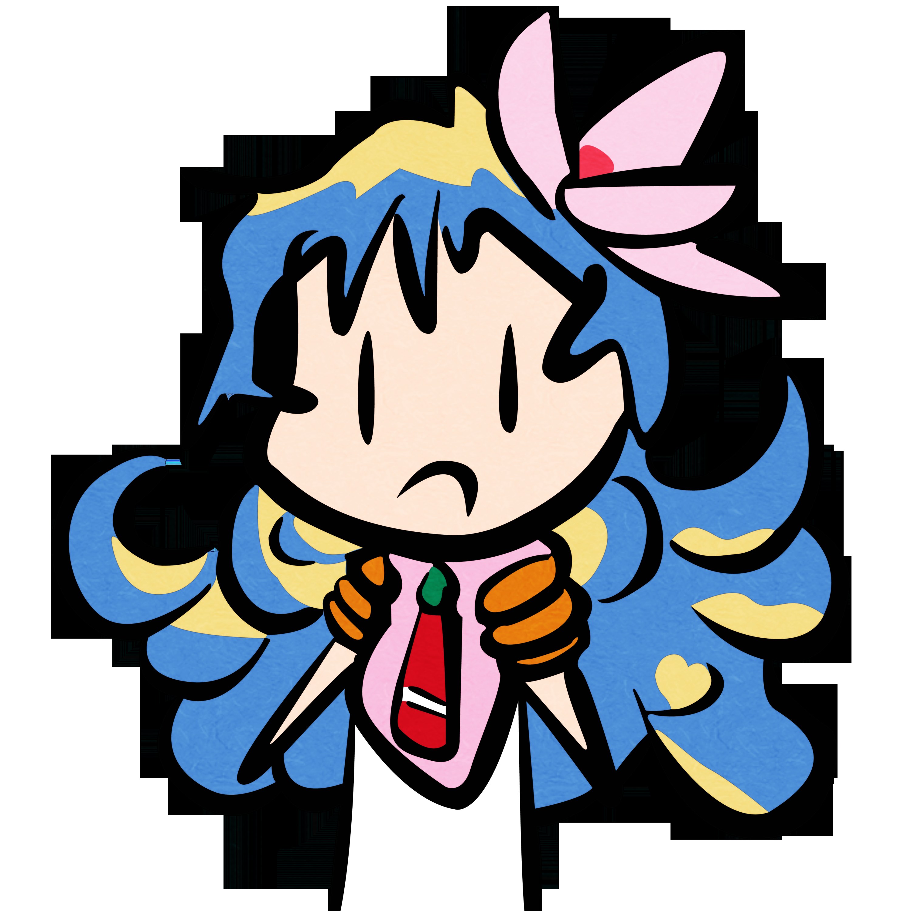 chibi character with blue hair