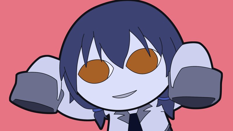 Chibi Character with Blue Hair — Pink, Playful