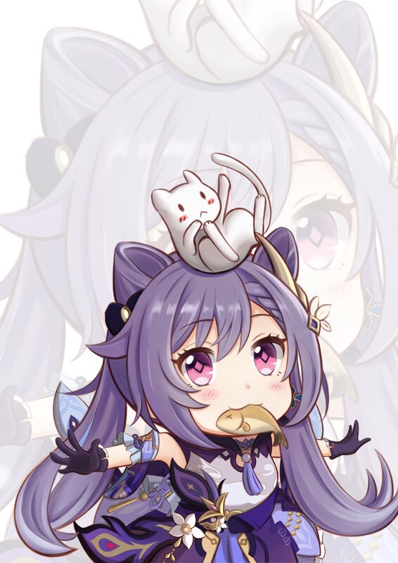 Chibi Character with Cat — Purple