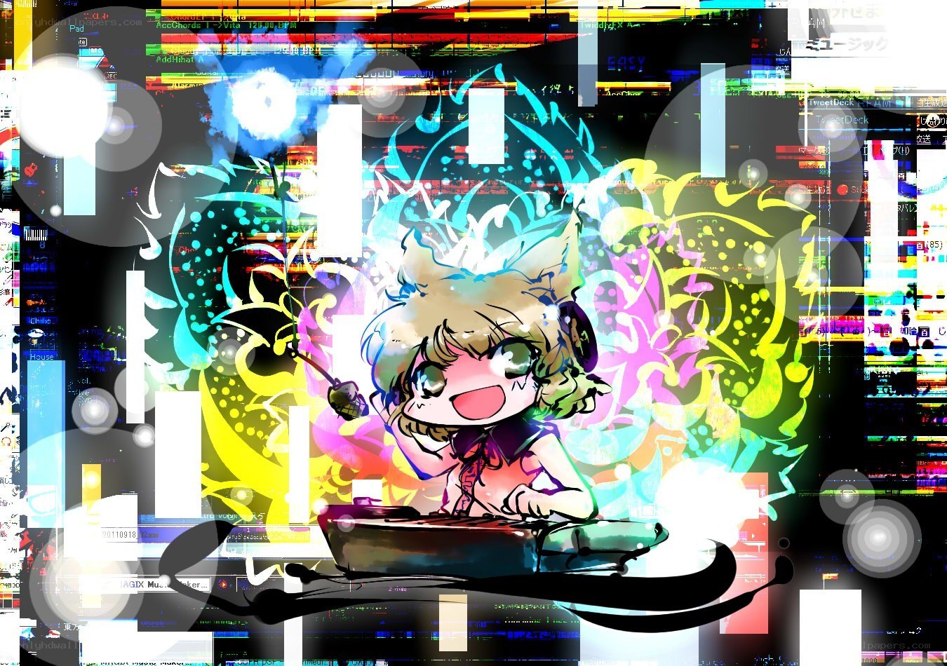 Chibi character with digital glitch art