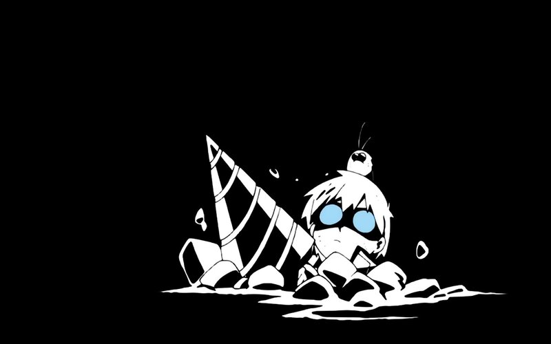 Chibi Character with Drill — Black, Dramatic, Night