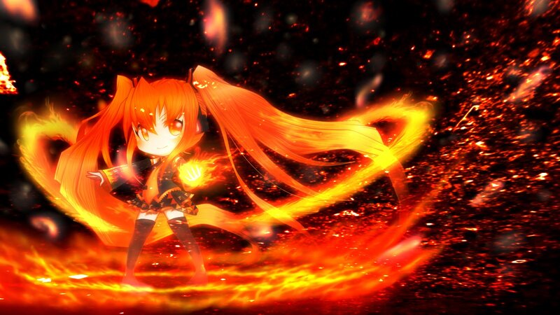 chibi character with fire powers