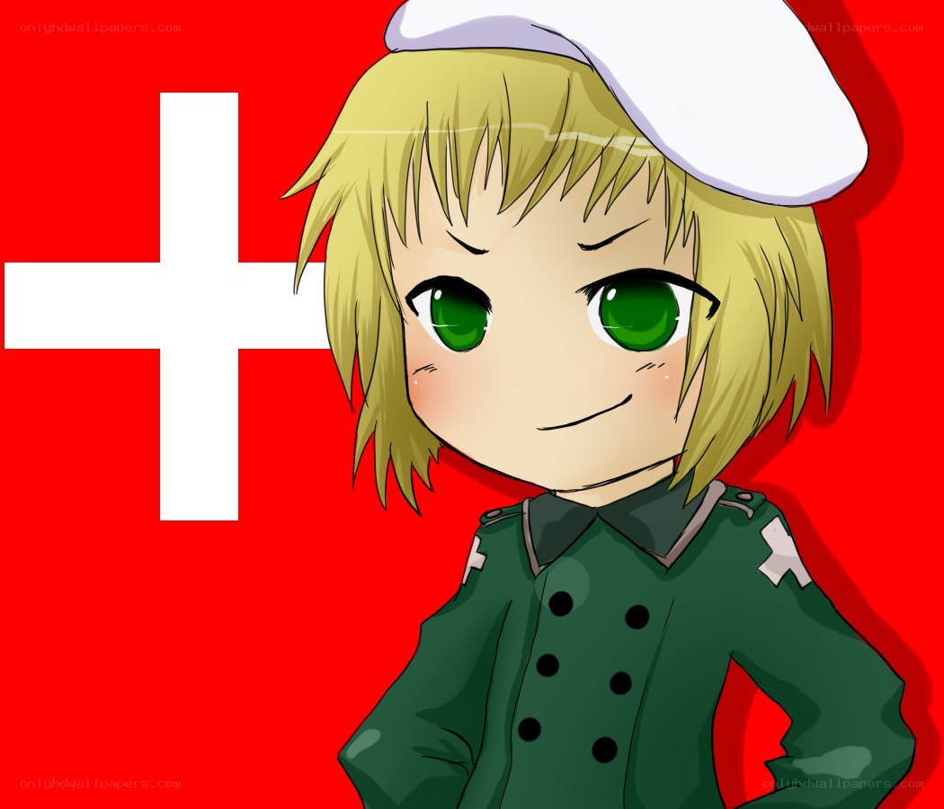 chibi character with flag background