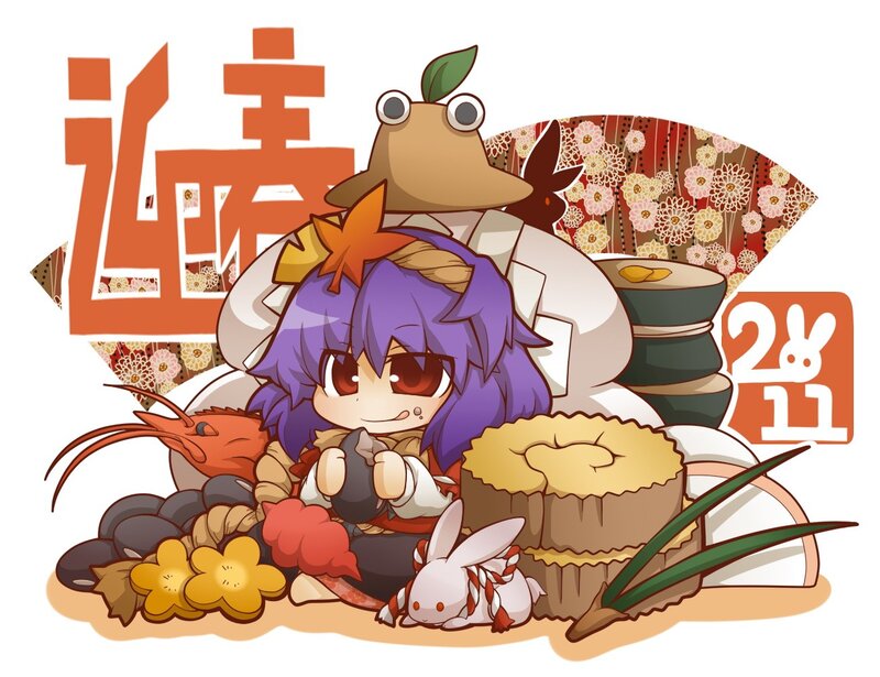 Chibi character with food and fan