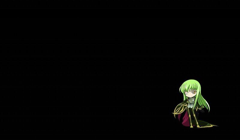 Chibi Character with Green Hair — Black