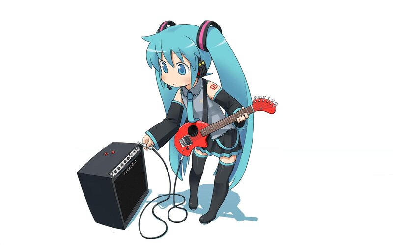 Chibi Character with Guitar — Blue
