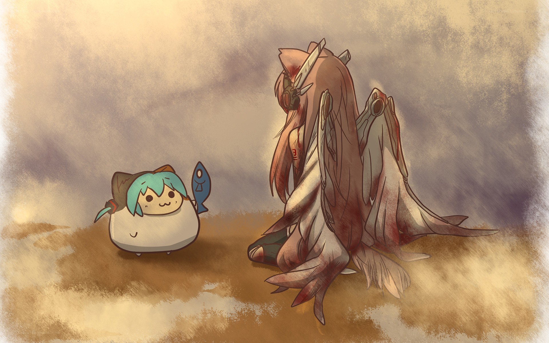 Chibi character with injured warrior