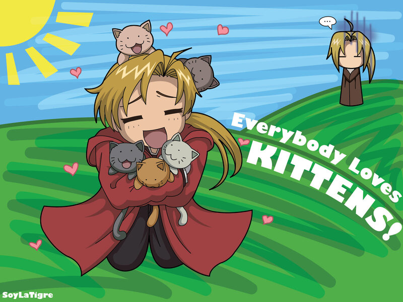 Chibi character with kittens