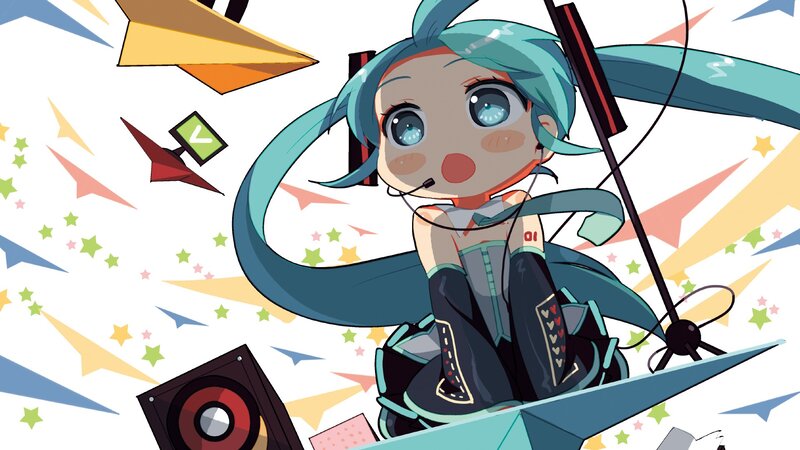 Chibi Character with Microphone — Blue, Energetic
