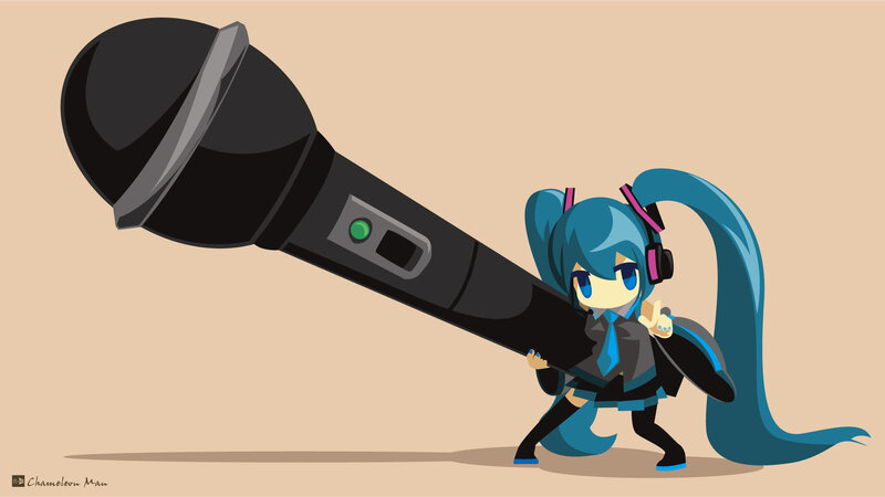 Chibi Character with Microphone — Blue