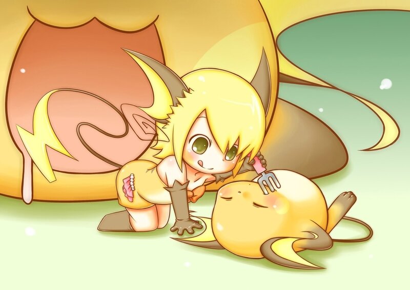 Chibi Character with Pikachu — Yellow, Playful
