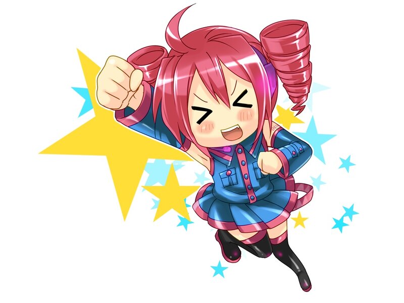 chibi character with pink hair
