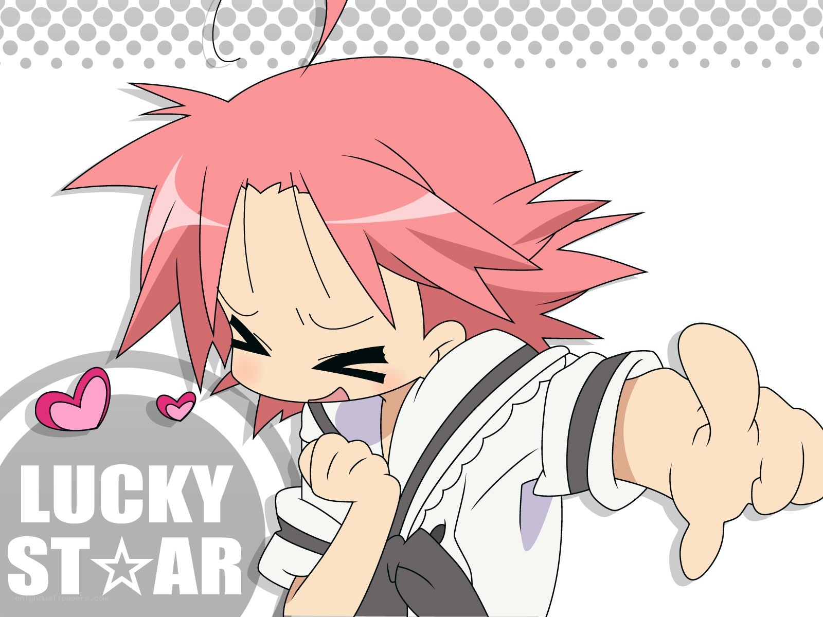 chibi character with pink hair