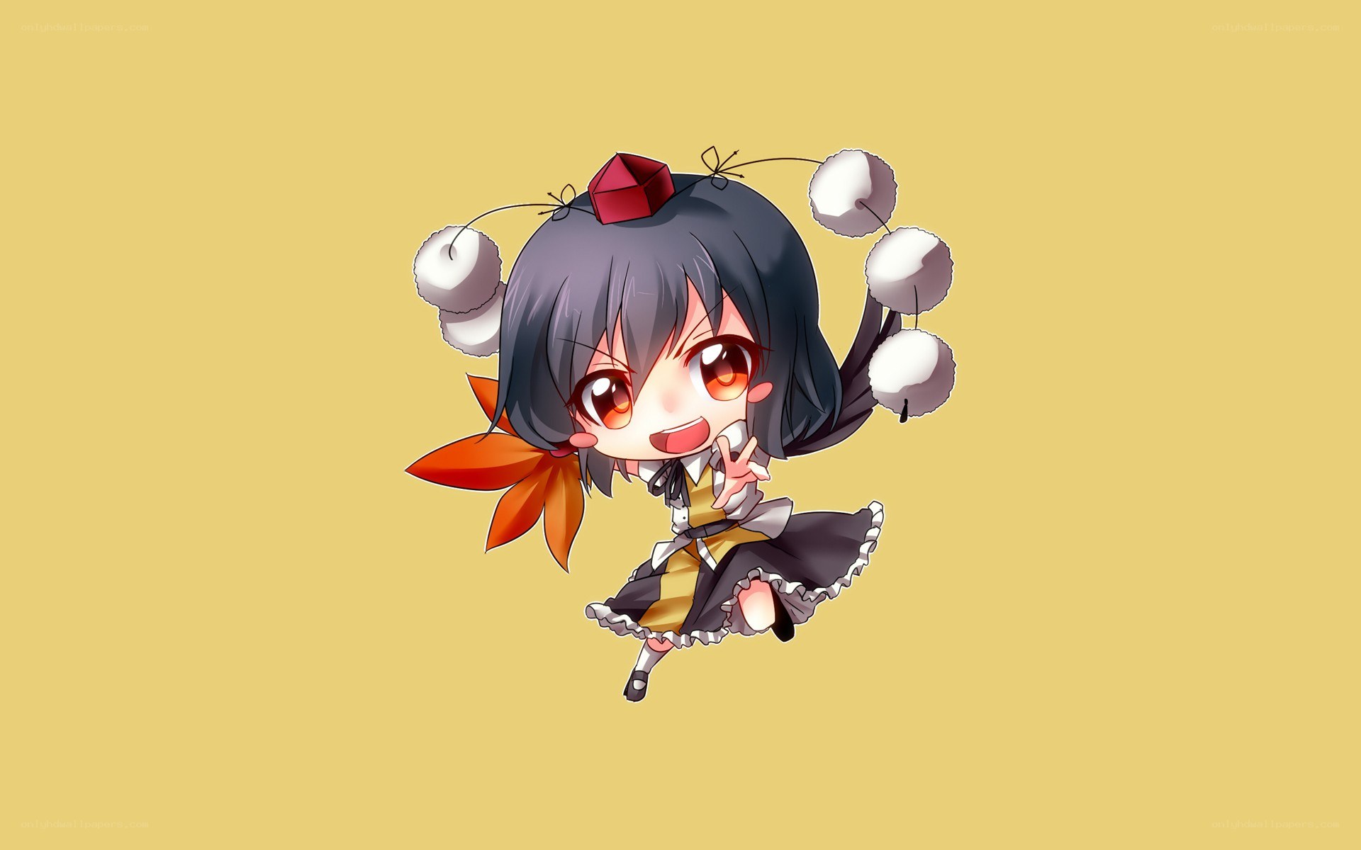 chibi character with pom-poms