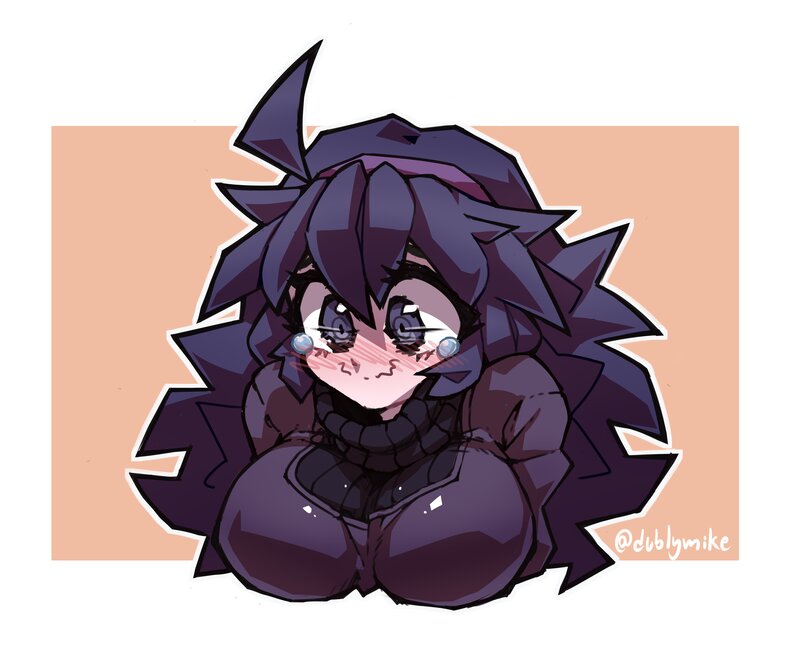 Chibi Character with Purple Hair — Sad