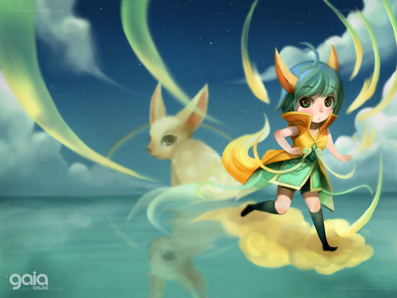 chibi character with rabbit companion