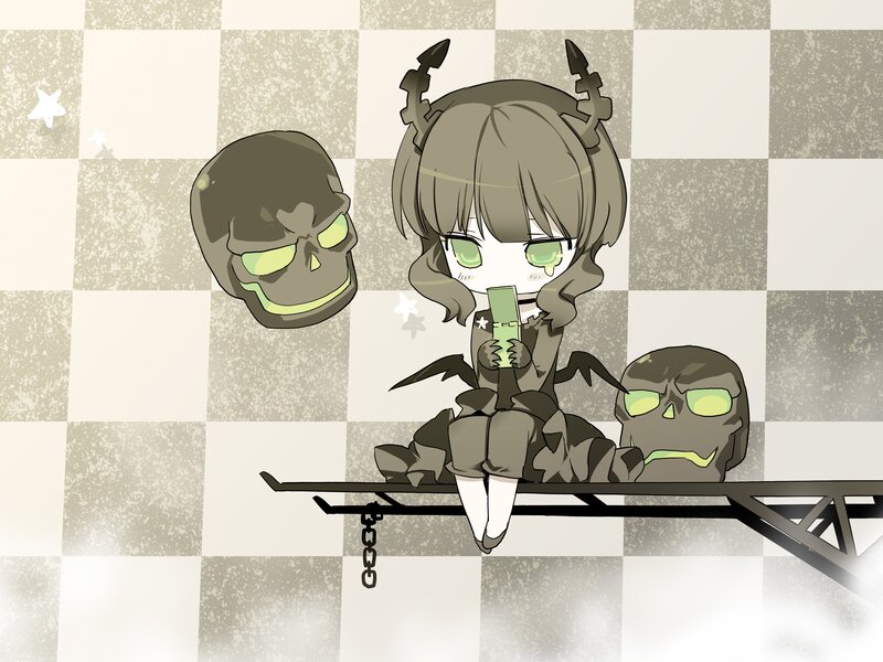Chibi Character with Skulls — Gray