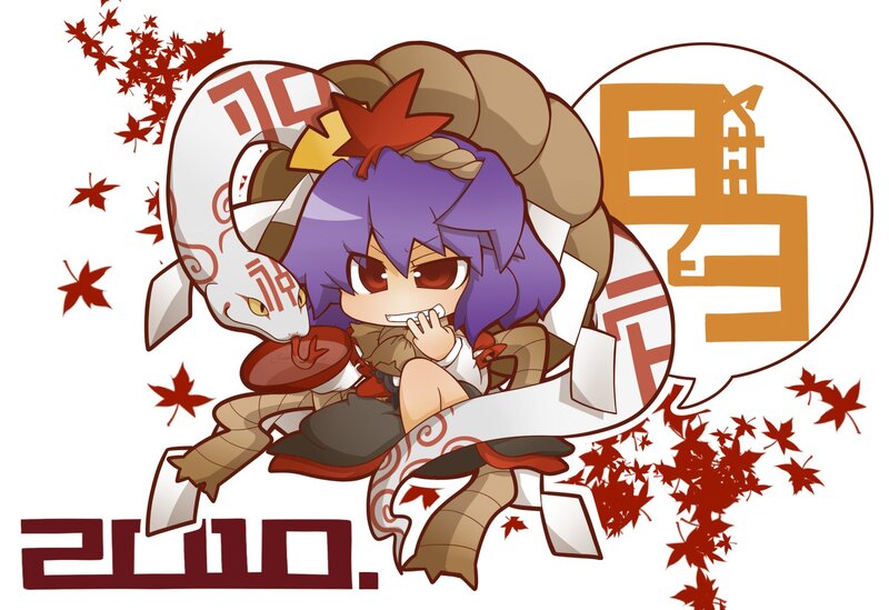 Chibi character with snake and maple leaves