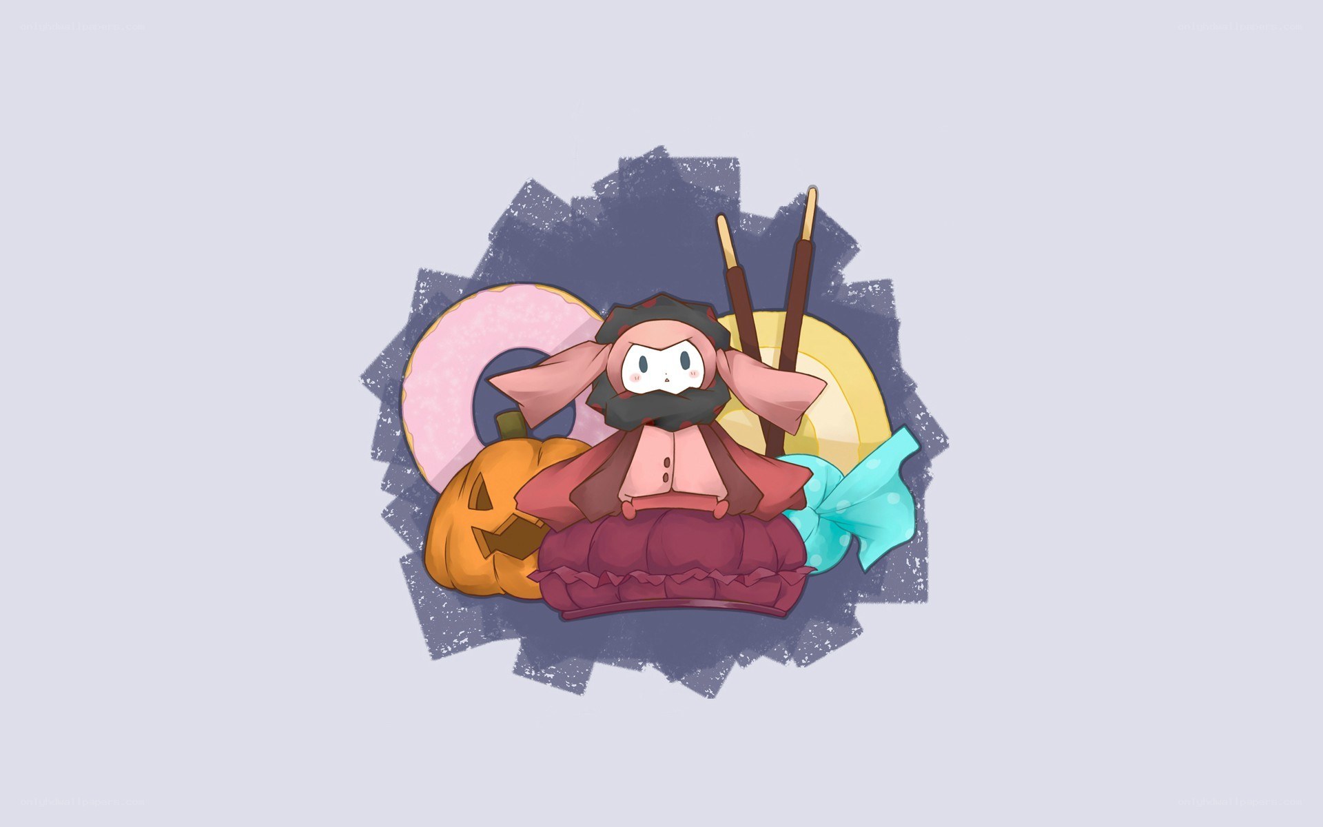 chibi character with sweets and pumpkin