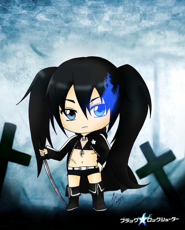 Chibi Character with Sword — Black, Dramatic