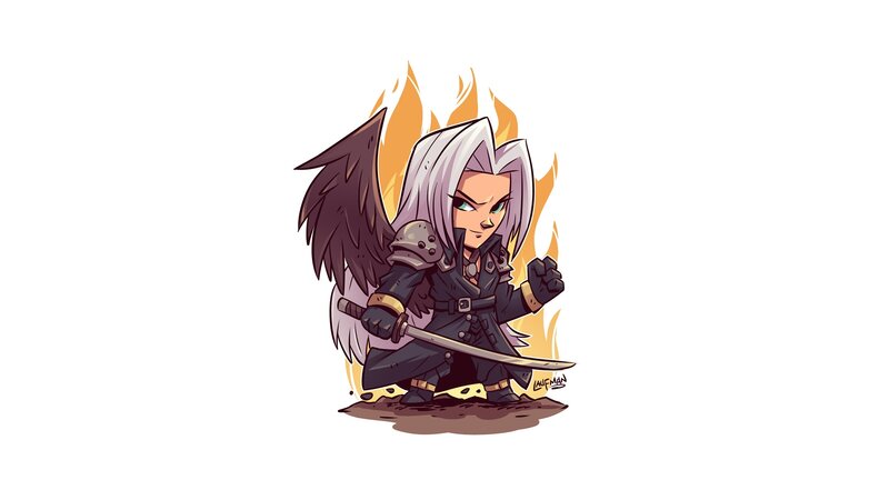 Chibi Character with Sword — White