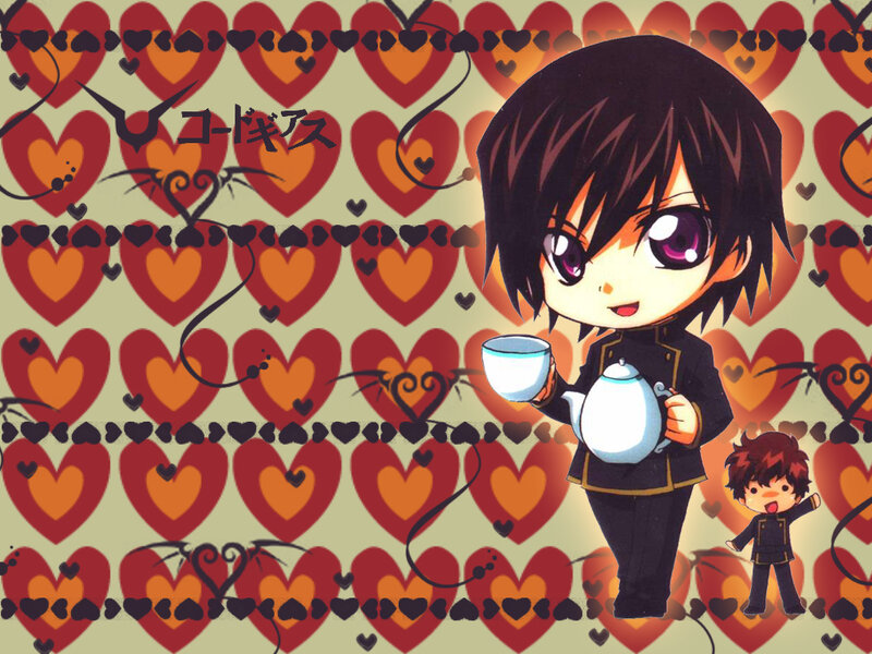 Chibi character with tea set