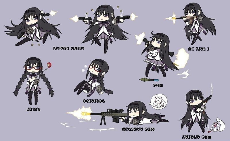 Chibi character with weapons