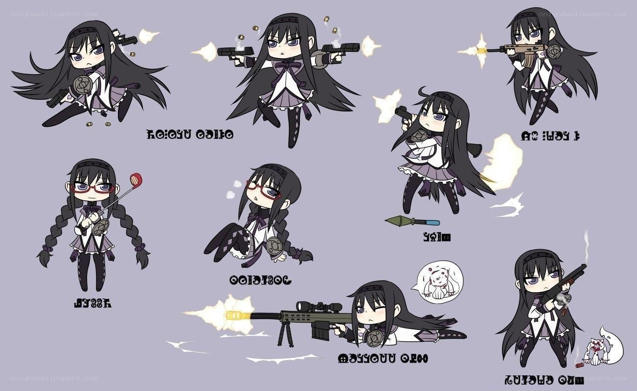 Chibi character with weapons
