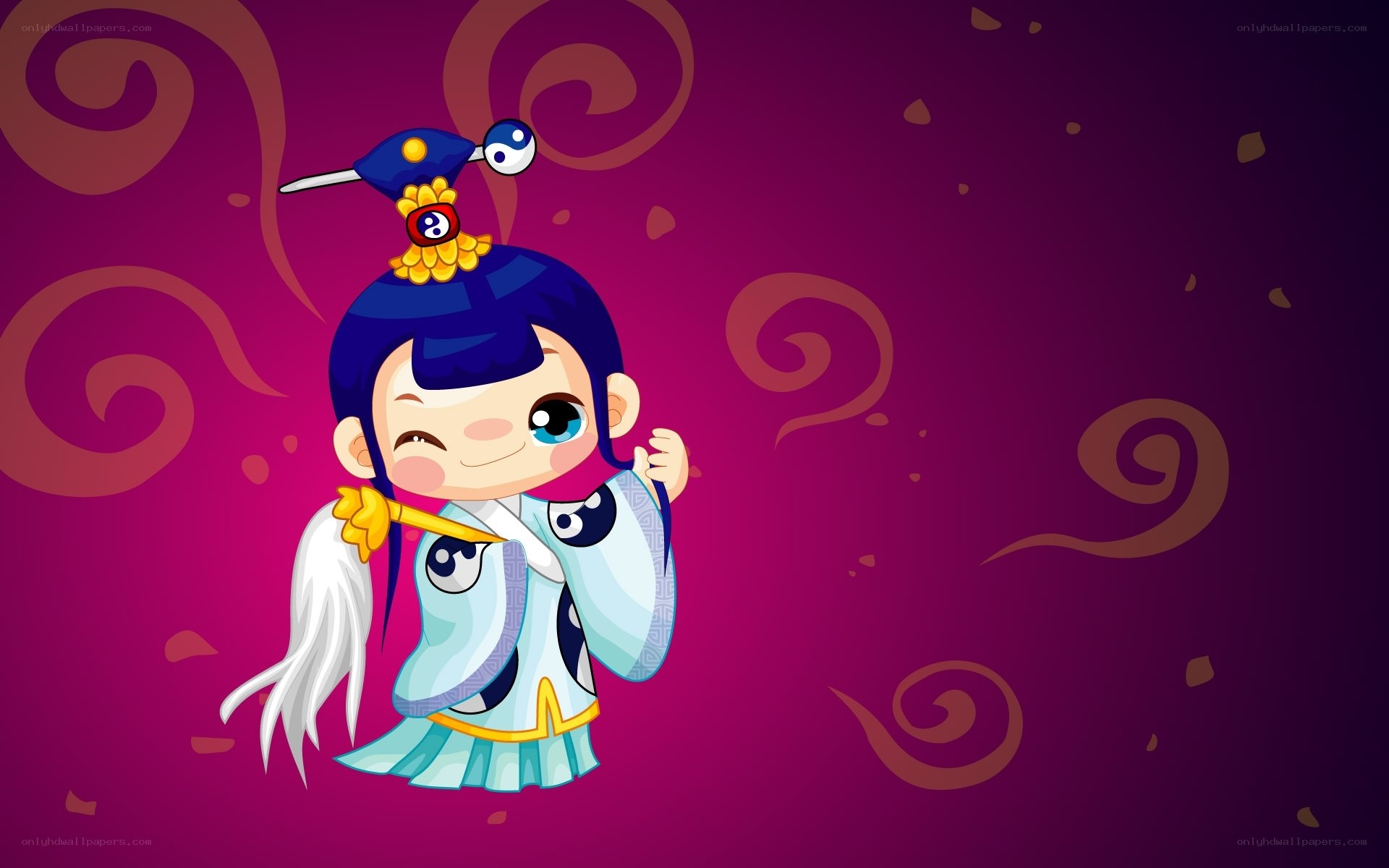 chibi character with yin-yang hat