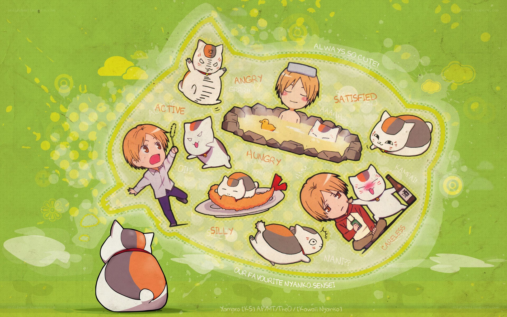 Chibi characters and cats in various moods