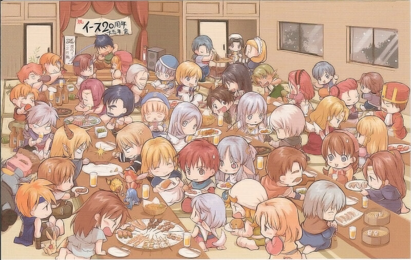 Chibi characters at a party