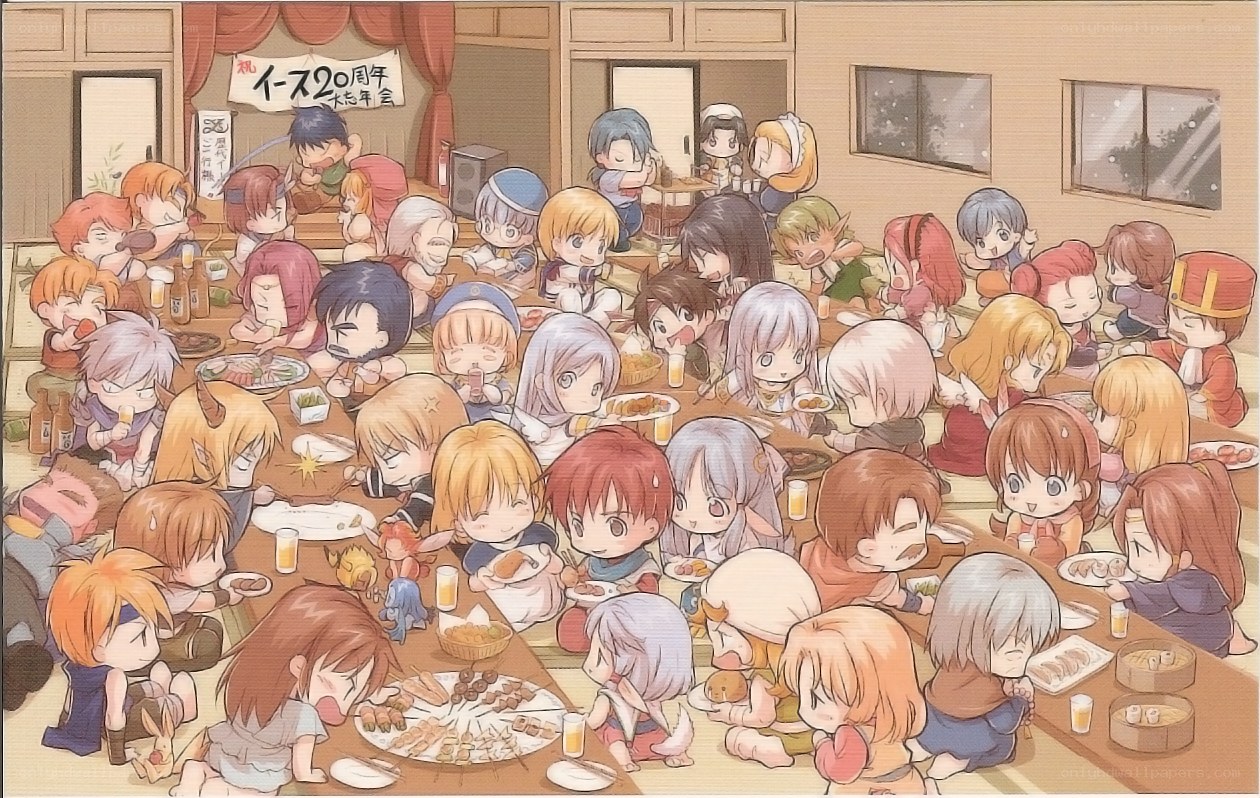 Chibi characters at a party