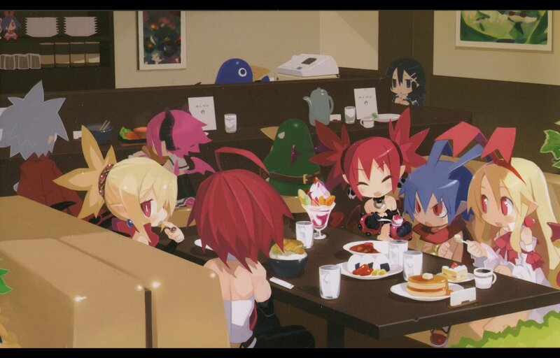 Chibi Characters at a Table — Red