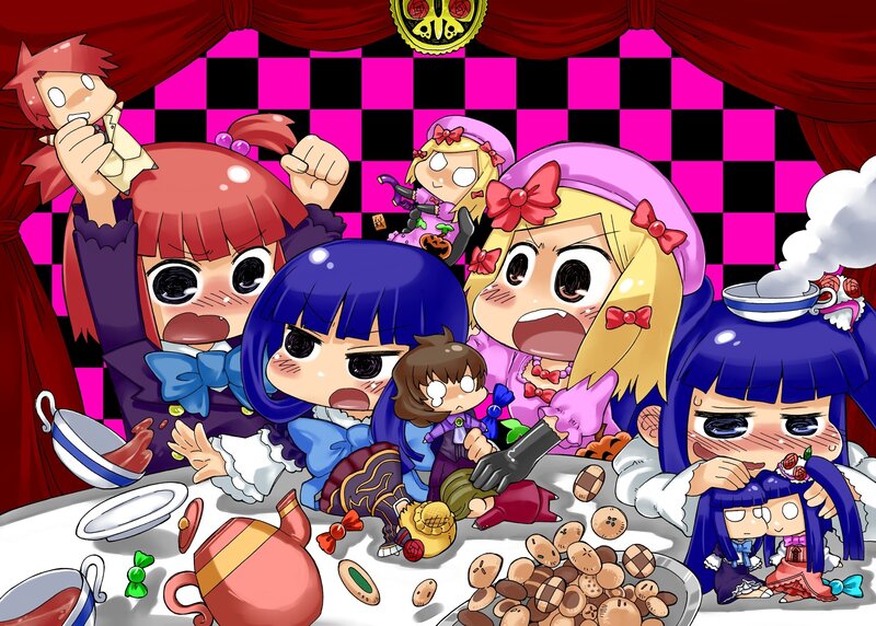 Chibi characters at a tea party
