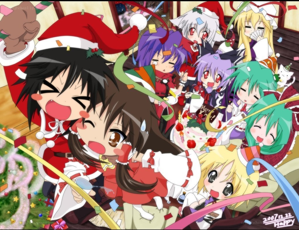 Chibi characters at Christmas party