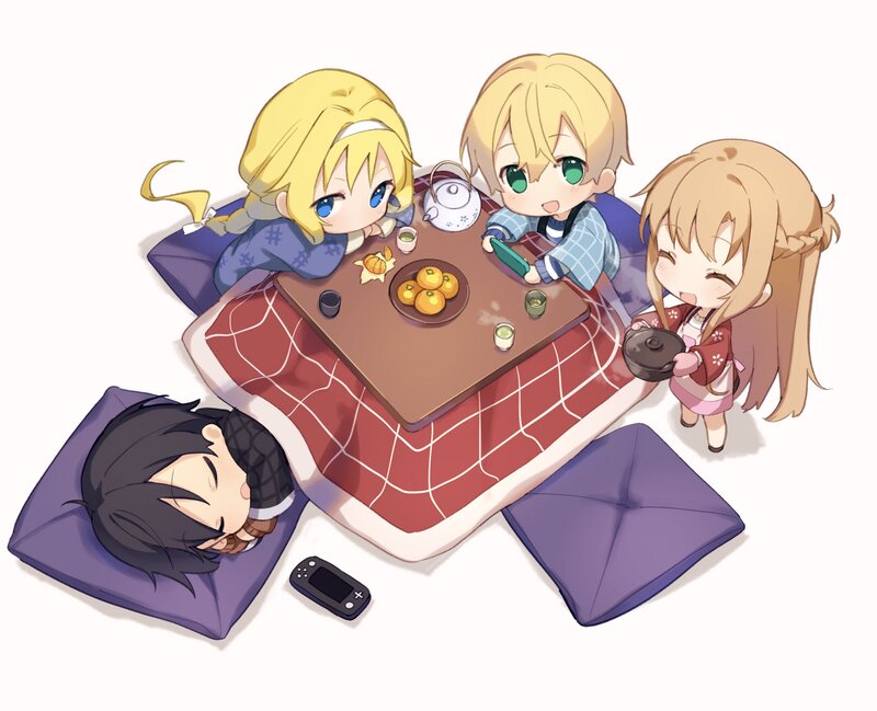 Chibi Characters at Table — Purple