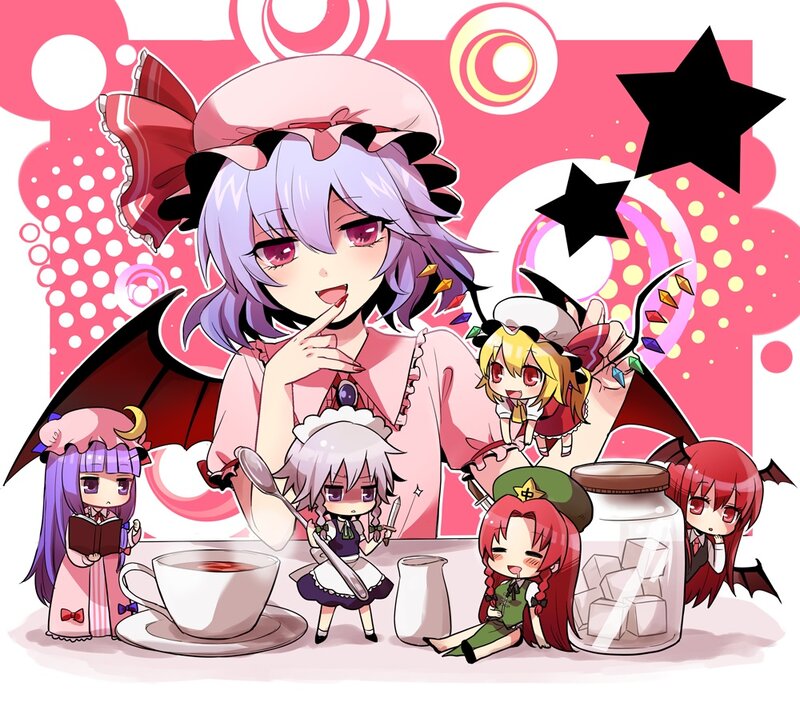 Chibi characters at tea party