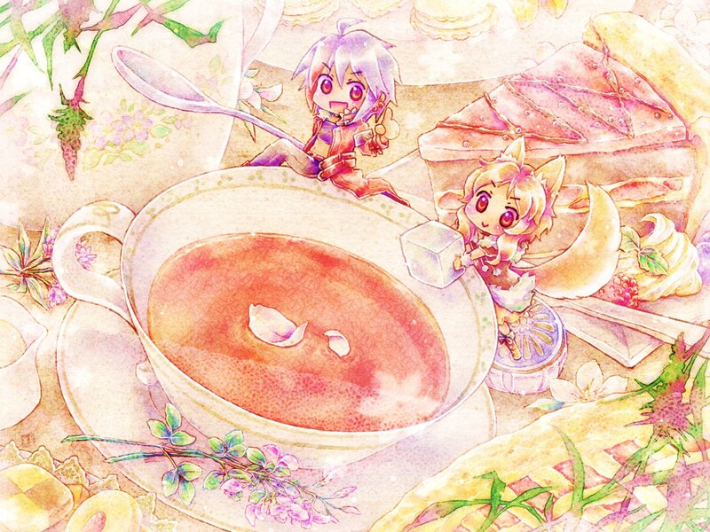 Chibi characters at tea party