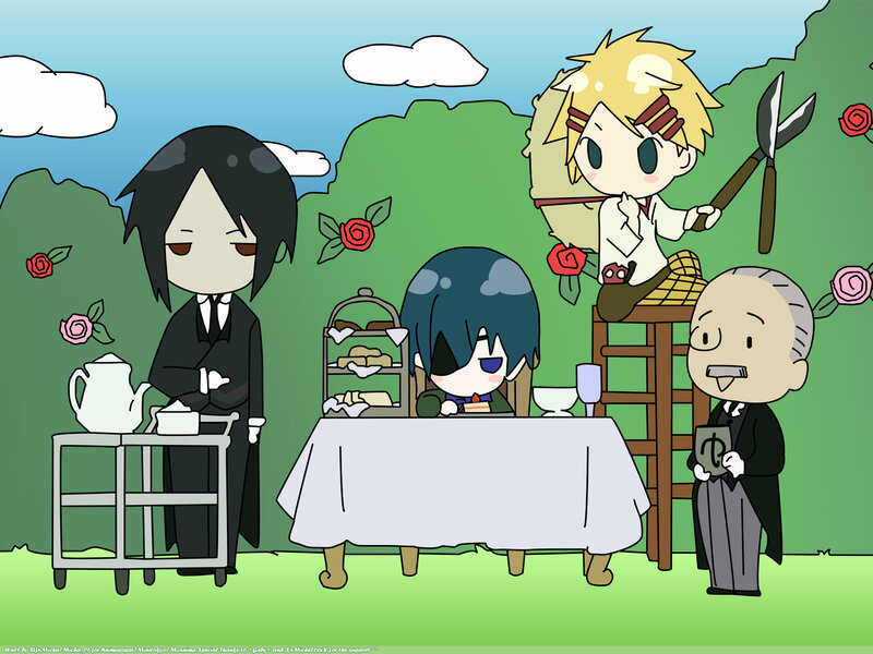 Chibi Characters at Tea Party — Green, Peaceful