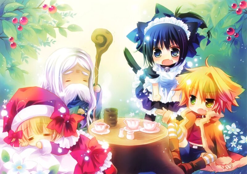 Chibi Characters at Tea Party — Green