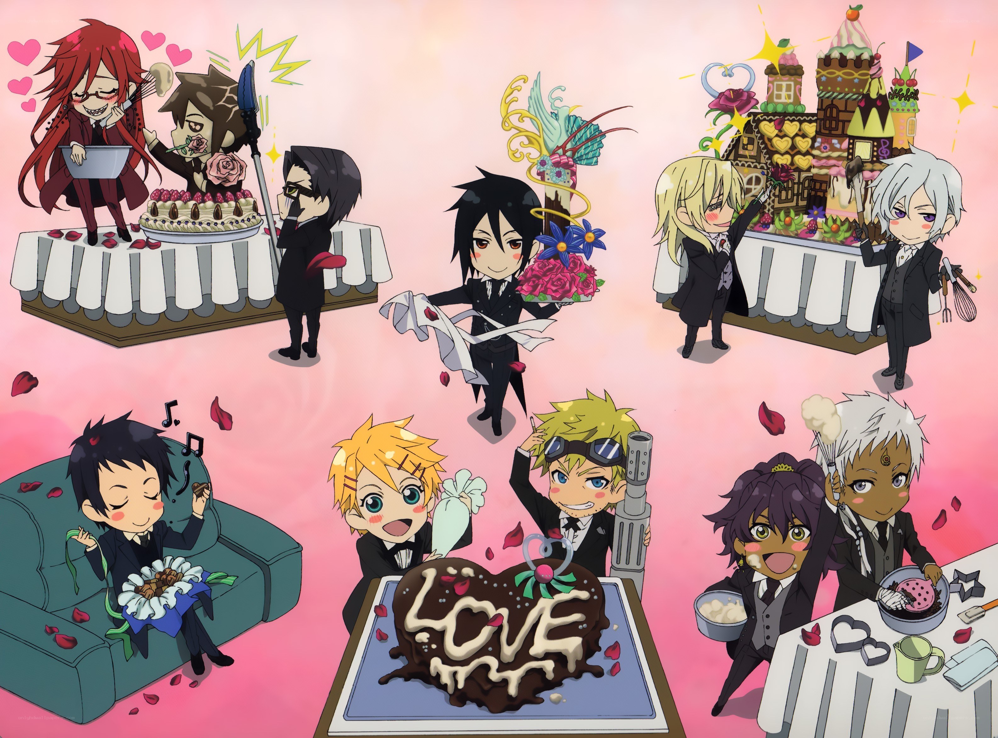 Chibi characters baking cakes