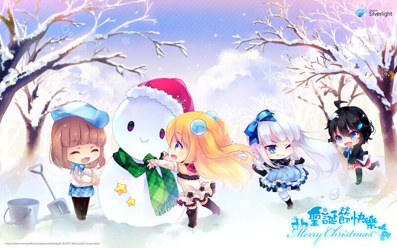 Chibi characters building a snowman