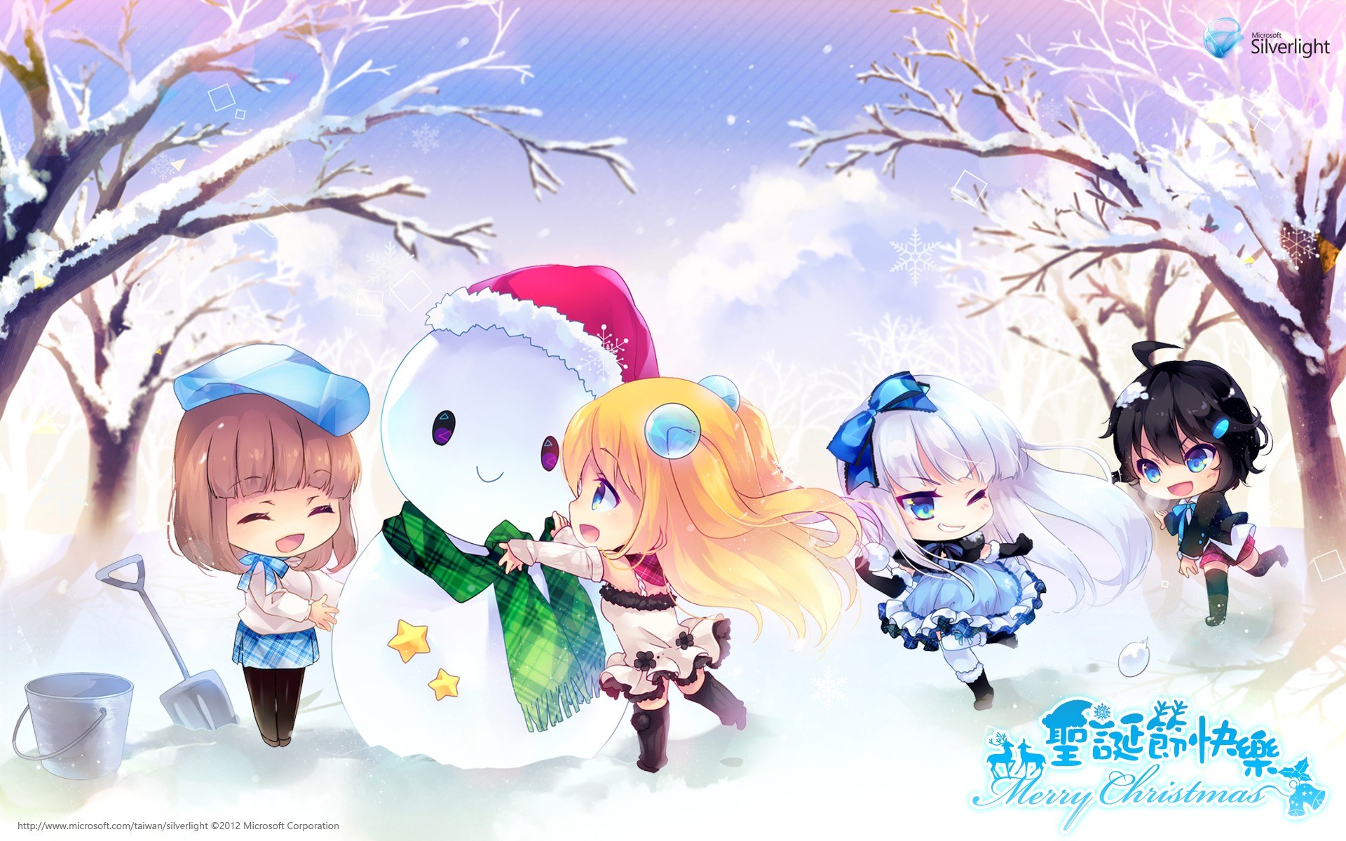 Chibi characters building a snowman
