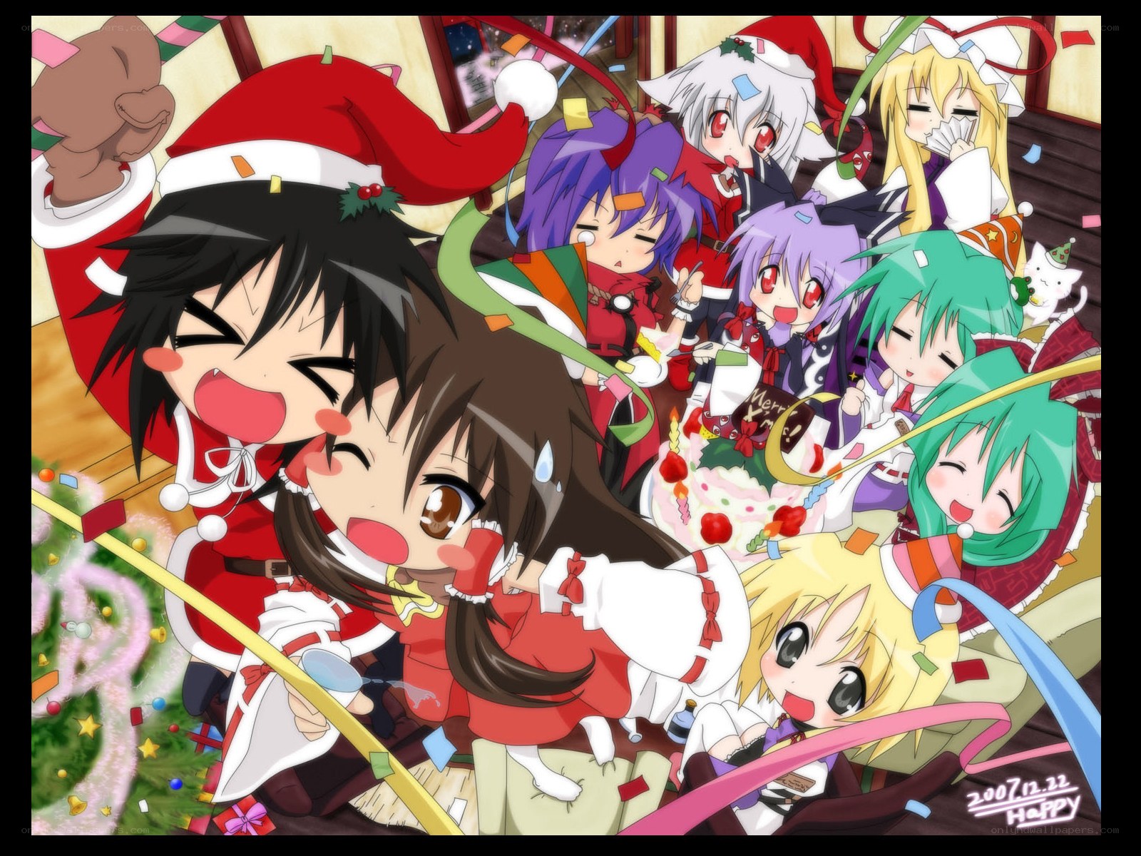 Chibi characters celebrating Christmas